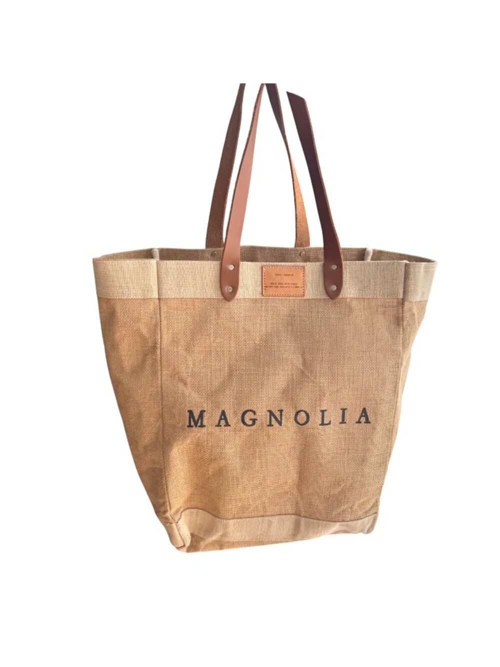 Apolis + Magnolia Womens Market Tote Bag Beige Natural Jute Burlap Leather Strap